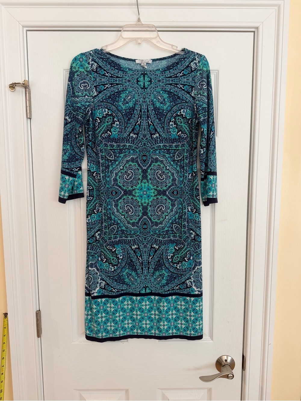Ladies Size 4 "London Style" Collection Teal & Navy Paisley Midi Dress GUC